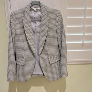 Beautiful Veronica Beard cutaway Dickey jacket; check blue multicolor